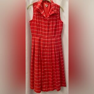 Talbots Red Striped Sleeveless Shirt Dress